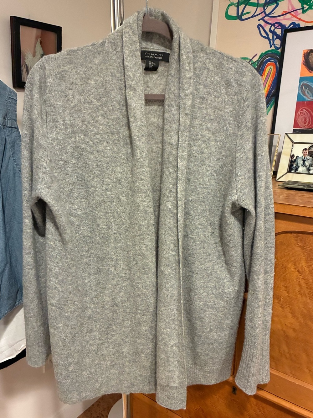 Tahari Open-Front Grey Cashmere Women’s Sweater Cardigan